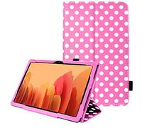 TECHGEAR Coque Cuir Compatible avec Samsung Galaxy Tab A7 2020 10.4 Pouces (SM-T500 / SM-T505) Housse de Protection en Cuir PU avec Support Stand et Prise Main [Fonction réveil/Sommeil] Rose Polka