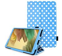TECHGEAR Coque Cuir Compatible avec Samsung Galaxy Tab A7 Lite 2021 8.7 Pouces (SM-T220 / SM-T225) Housse de Protection en Cuir PU avec Support Stand et Prise Main [Fonction réveil/sommeil] Bleu Polka