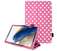 TECHGEAR Coque Cuir Compatible avec Samsung Galaxy Tab A8 2021 10.5 Pouces (SM-X200 / SM-X205) Housse de Protection en Cuir PU avec Support Stand et Prise Main [Fonction réveil/Sommeil] Pois Rose