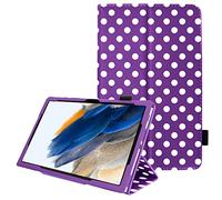 TECHGEAR Coque Cuir Compatible avec Samsung Galaxy Tab A8 2021 10.5 Pouces (SM-X200 / SM-X205) Housse de Protection en Cuir PU avec Support Stand et Prise Main [Fonction réveil/Sommeil] Pois Violet
