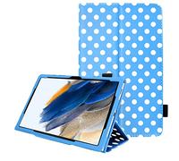 TECHGEAR Coque Cuir Compatible avec Samsung Galaxy Tab A8 2021 10.5 Pouces (SM-X200 / SM-X205) Housse de Protection en Cuir PU avec Support Stand et Prise Main [Fonction réveil/Sommeil] Pois Bleu