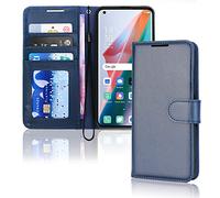 TECHGEAR Coque Find X3 Pro 5G Étui en Cuir, Housse Étui Portefeuille en Cuir avec Rabat de Protection, Fentes pour Cartes, Béquille et Dragonne, Faux Cuir PU Bleu Compatible avec Oppo Find X3 Pro 5G