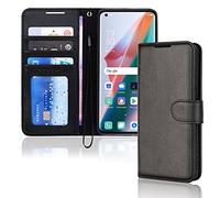 TECHGEAR Coque Find X3 Pro 5G Étui en Cuir, Housse Étui Portefeuille en Cuir avec Rabat de Protection, Fentes pour Cartes, Béquille et Dragonne, Faux Cuir PU Noir Compatible avec Oppo Find X3 Pro 5G