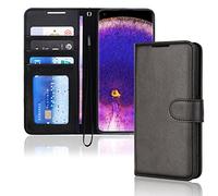 TECHGEAR Coque Find X5 Pro 5G Étui en Cuir, Housse Étui Portefeuille en Cuir avec Rabat de Protection, Fentes pour Cartes, Béquille et Dragonne, Faux Cuir PU Noir Compatible avec Oppo Find X5 Pro 5G