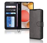 TECHGEAR Coque Galaxy A42 5G Étui Portefeuille en Cuir, Housse avec Rabat de Protection Fentes pour Cartes Béquille et Dragonne, Stand Fonction, Cuir PU Compatible avec Samsung Galaxy A42 5G [Noir]