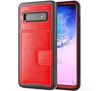 TECHGEAR Coque Galaxy S10 Plus, Coque Housse de Protection Anti-Choc 360 avec Porte-Carte et Support Compatible avec Samsung Galaxy S10 Plus - Rouge