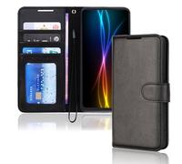 TECHGEAR Coque Galaxy S21 FE 5G Étui portefeuille en cuir, Housse avec Rabat de Protection Fentes pour Cartes Béquille et Dragonne, Stand Fonction, Cuir PU Compatible avec Samsung Galaxy S21 FE [Noir]