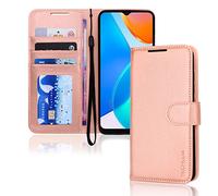 TECHGEAR Coque Honor X6 4G / Honor X8 5G Étui en Cuir, Housse Étui Portefeuille, Fentes pour Cartes, Béquille et Dragonne, Faux Cuir PU Or Rose Compatible avec Honor X6 4G / X8 5G