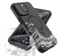 TECHGEAR Coque magnétique étanche avec support pour iPhone 15 Pro, IP68 - 360° - Résistante aux chocs et à la poussière - Compatible avec écran intégré et appareil photo - Noir