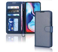 TECHGEAR Coque Moto E7 Plus Étui en Cuir, Housse Étui Portefeuille en Cuir avec Rabat de Protection, Fentes pour Cartes, Béquille et Dragonne, Faux Cuir PU Bleu Compatible avec Motorola Moto E7 Plus