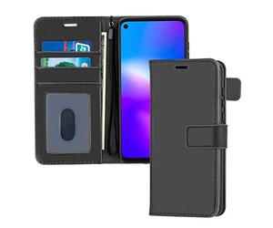 TECHGEAR Coque Moto G8 Power Étui en cuir, Housse Étui Portefeuille en Cuir avec Rabat de Protection, Fentes pour Cartes, Béquille et Dragonne, Faux Cuir PU Noir Compatible avec Motorola Moto G8 Power