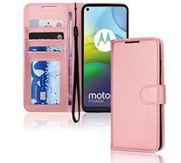 TECHGEAR Coque Moto G9 Power Étui en Cuir, Housse Portefeuille en Cuir avec Rabat de Protection, Fentes pour Cartes, Béquille et Dragonne, Faux Cuir PU Or Rose Compatible avec Motorola Moto G9 Power