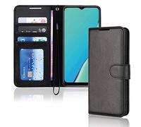 TECHGEAR Coque Oppo A9 / A5 2020 Étui Portefeuille en Cuir - Rabat de Protection Fentes pour Cartes Béquille et Dragonne Stand Fonction Faux Cuir PU Compatible avec Oppo A5 / A9 2020 - Noir