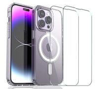 TECHGEAR Coque pour iPhone 14 Pro Max [Fusion HD] + Lot de 2 Verre Trempé, Antichoc, Anti-Rayures, Pare-Chocs en Gel et Dos Rigide Transparent Compatible avec MagSafe pour iPhone 14 Pro Max