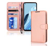 TECHGEAR Coque Reno 8 Lite 5G Étui en Cuir, Housse Portefeuille en Cuir avec Rabat de Protection, Fentes pour Cartes, Béquille et Dragonne, Faux Cuir PU Or Rose Compatible avec Oppo Reno 8 Lite 5G