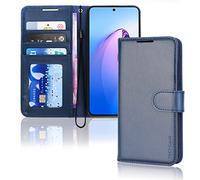 TECHGEAR Coque Reno 8 Pro 5G Étui en Cuir, Housse Étui Portefeuille en Cuir avec Rabat de Protection, Fentes pour Cartes, Béquille et Dragonne, Faux Cuir PU Bleu Compatible avec Oppo Reno 8 Pro 5G