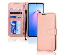 TECHGEAR Coque Reno 8 Pro 5G Étui en Cuir, Housse Portefeuille en Cuir avec Rabat de Protection, Fentes pour Cartes, Béquille et Dragonne, Faux Cuir PU Or Rose Compatible avec Oppo Reno 8 Pro 5G