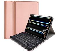 TECHGEAR Étui avec clavier pour Apple iPad Pro 11" (M4) 2024 5ème génération [Strike Folio] Étui en cuir PU avec clavier QWERTY Bluetooth sans fil amovible et support (or rose)