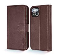 TECHGEAR Etui Compatible avec Apple iPhone 13 Portefeuille, Housse en Cuir VÉRITABLE [Blocage RFID] avec Support en TPU Antichoc, Fentes pour Cartes, étui Folio, Fermeture magnétique [Brun]