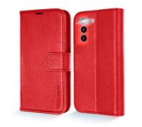 TECHGEAR Etui Compatible avec Samsung Galaxy S22 5G Portefeuille, Cuir VÉRITABLE [Blocage RFID] avec Support en TPU Antichoc, Fentes pour Cartes, étui Folio, Fermeture magnétique [Rouge]