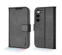 TECHGEAR Etui Compatible avec Samsung Galaxy S23 5G Portefeuille, Cuir VÉRITABLE [Blocage RFID] avec Support en TPU Antichoc, Fentes pour Cartes, étui Folio, Fermeture magnétique [Noir]