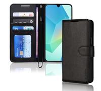 TECHGEAR Étui de téléphone pour Samsung A26, étui portefeuille en cuir synthétique noir avec blocage RFID, emplacements pour cartes, fonction support, dragonne, fermeture magnétique, offrant une