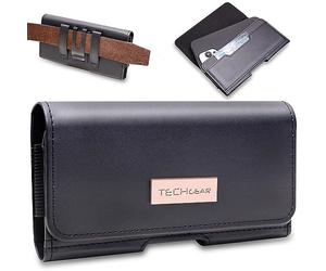 TECHGEAR Étui en cuir avec blocage RFID avec clip de ceinture et boucle pour iPhone 17 Pro Max, 16 Pro Max, 16 Plus, 15 Pro Max, 15 Plus, 14 Pro Max, 14 Plus, 13 Pro Max, 12 Pro Max, etc