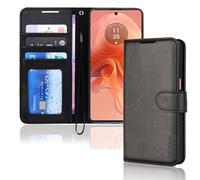 TECHGEAR Étui en Cuir pour Moto G04 / G04s, Housse Portefeuille avec Rabat de Protection, Fentes pour Cartes, Béquille et Dragonne, Coque Faux Cuir PU Noir Compatible avec Motorola Moto G04 / G04s