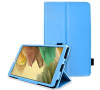 TECHGEAR Étui en cuir pour Samsung Galaxy Tab A7 Lite 8,9" (SM-T220 / SM-T225) - Étui fin en cuir synthétique de qualité supérieure - Avec dragonne - Bleu clair