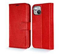 TECHGEAR Etui en Cuir VÉRITABLE Compatible avec Apple iPhone 14 Portefeuille, [Blocage RFID] Housse avec Support, Antichoc, Fentes pour Cartes, étui Folio, Fermeture magnétique [Rouge]