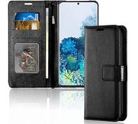 TECHGEAR Étui Galaxy S20 Plus Étui en Cuir, Housse Étui Portefeuille en Cuir, Fentes pour Cartes, Béquille et Dragonne, Faux Cuir PU Noir Coque Compatible avec Samsung Galaxy S20 Plus
