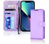 TECHGEAR Etui iPhone 13 Portefeuille - Housse en Cuir avec Rabat de Protection, Fentes pour Cartes, Béquille et Dragonne, Cuir PU Lavande Compatible avec iPhone 13