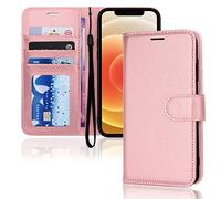 TECHGEAR Etui iPhone iPhone 12, iPhone 12 Pro Portefeuille - Housse en Cuir avec Rabat de Protection, Fentes pour Cartes, Béquille et Dragonne, Cuir PU Rose Compatible avec iPhone 12/12 Pro 6.1"