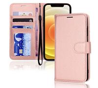 TECHGEAR Etui iPhone iPhone 12 Mini Portefeuille, Housse Portefeuille en Cuir avec Rabat de Protection, Fentes pour Cartes, Béquille et Dragonne, Cuir PU Rose Gold Compatible avec iPhone 12 Mini 5.4"