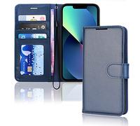 TECHGEAR Etui iPhone iPhone 13 Mini Portefeuille - Housse Portefeuille en Cuir avec Rabat de Protection, Fentes pour Cartes, Béquille et Dragonne, Cuir PU Bleu Compatible avec iPhone 13 Mini 5.4"