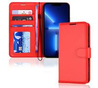 TECHGEAR Etui iPhone iPhone 13 Pro Max Portefeuille - Housse en Cuir avec Rabat de Protection, Fentes pour Cartes, Béquille et Dragonne, Cuir PU Rouge Compatible avec iPhone 13 Pro Max 6.7"
