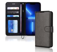 TECHGEAR Etui iPhone iPhone 13 Pro Portefeuille - Housse Portefeuille en Cuir avec Rabat de Protection, Fentes pour Cartes, Béquille et Dragonne, Cuir PU Noir Compatible avec iPhone 13 Pro 6.1"