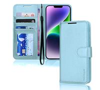 TECHGEAR Etui iPhone iPhone 14 Plus Portefeuille - Housse en Cuir avec Rabat de Protection, Fentes pour Cartes, Béquille et Dragonne, Cuir PU Bleu Clair Compatible avec iPhone 14 Plus 6.7"