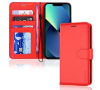 TECHGEAR Etui iPhone iPhone 14 Plus Portefeuille - Housse en Cuir avec Rabat de Protection, Fentes pour Cartes, Béquille et Dragonne, Cuir PU Rouge Compatible avec iPhone 14 Plus 6.7"
