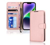 TECHGEAR Etui iPhone iPhone 14 Portefeuille - Housse en Cuir avec Rabat de Protection, Fentes pour Cartes, Béquille et Dragonne, Cuir PU Rose Compatible avec iPhone 14 6.1"
