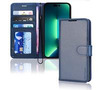 TECHGEAR Etui iPhone iPhone 14 Pro Max Portefeuille - Housse en Cuir avec Rabat de Protection, Fentes pour Cartes, Béquille et Dragonne, Cuir PU Bleu Compatible avec iPhone 14 Pro Max 6.7"
