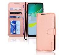 TECHGEAR Étui Moto E13 en Cuir, Housse Portefeuille en Cuir avec Rabat de Protection, Fentes pour Cartes Béquille et Dragonne, Coque Faux Cuir PU Rose Gold Compatible avec Motorola Moto E13