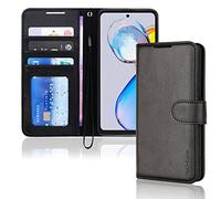 TECHGEAR Étui Moto E32 en Cuir, Housse Portefeuille en Cuir avec Rabat de Protection, Fentes pour Cartes, Béquille et Dragonne, Coque Faux Cuir PU Noir Compatible avec Motorola Moto E32