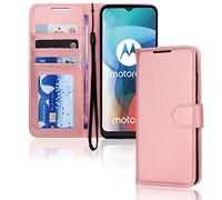 TECHGEAR Étui Moto E7 en Cuir, Housse Portefeuille en Cuir avec Rabat de Protection, Fentes pour Cartes Béquille et Dragonne, Coque Faux Cuir PU Rose Gold Compatible avec Motorola Moto E7