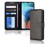 TECHGEAR Étui Moto E7i Power en Cuir, Housse Portefeuille avec Rabat de Protection, Fentes pour Cartes, Béquille et Dragonne, Coque Faux Cuir PU Noir Compatible avec Motorola Moto E7i Power