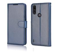 TECHGEAR Étui Moto E7i Power en Cuir, Housse Portefeuille avec Rabat de Protection, Fentes pour Cartes, Béquille et Dragonne, Coque Faux Cuir PU Bleu Compatible avec Motorola Moto E7i Power