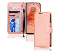 TECHGEAR Étui Moto G04 / G04s en Cuir, Housse Portefeuille avec Rabat de Protection, Fentes pour Cartes, Béquille et Dragonne, Coque Faux Cuir PU Rose Gold Compatible avec Motorola Moto G04