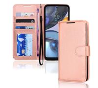 TECHGEAR Étui Moto G22 en Cuir, Housse Portefeuille en Cuir avec Rabat de Protection, Fentes pour Cartes Béquille et Dragonne, Coque Faux Cuir PU Rose Gold Compatible avec Motorola Moto G22