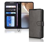 TECHGEAR Étui Moto G32 en Cuir, Housse Portefeuille en Cuir avec Rabat de Protection, Fentes pour Cartes, Béquille et Dragonne, Coque Faux Cuir PU Noir Compatible avec Motorola Moto G32