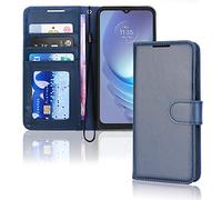 TECHGEAR Étui Moto G50 en Cuir, Housse Portefeuille en Cuir avec Rabat de Protection, Fentes pour Cartes, Béquille et Dragonne, Coque Faux Cuir PU Bleu Compatible avec Motorola Moto G50